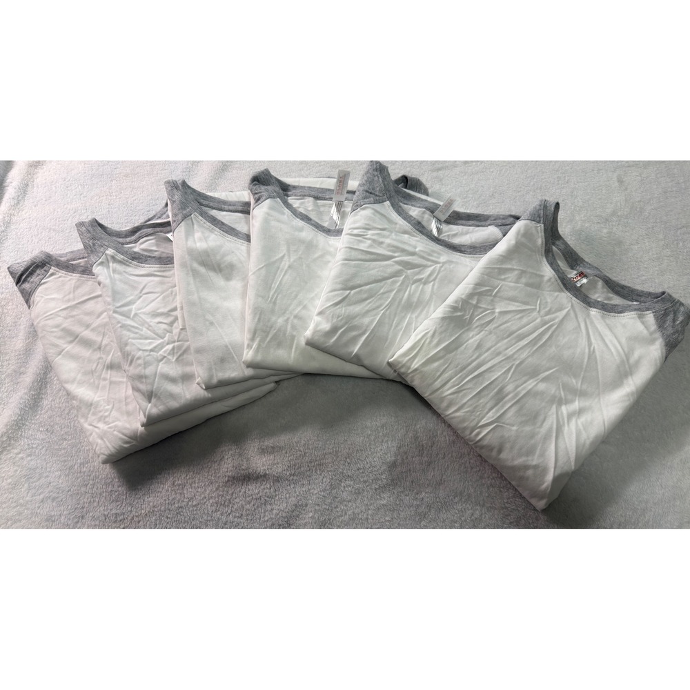 Royal Avalon Mens Baseball T-Shirt White Gray Long Sleeve Raglan Cotton L 6 Pack